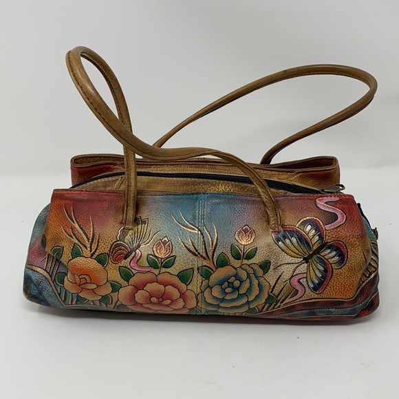 Anuschka Hand Painted Leather Bag Satchel Floral Zip - Picture 4 of 10